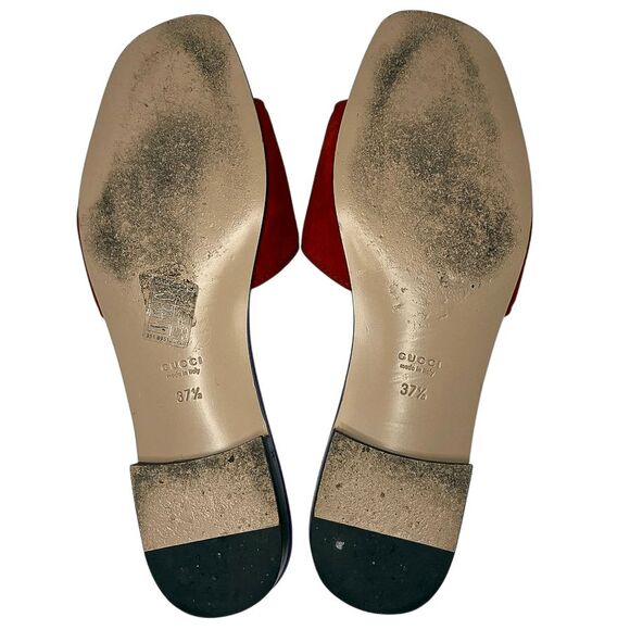 Gucci Kid Scamosciato Interlocking Double G Cut Out Slide Sandals 37.5 Suede - Picture 10 of 11